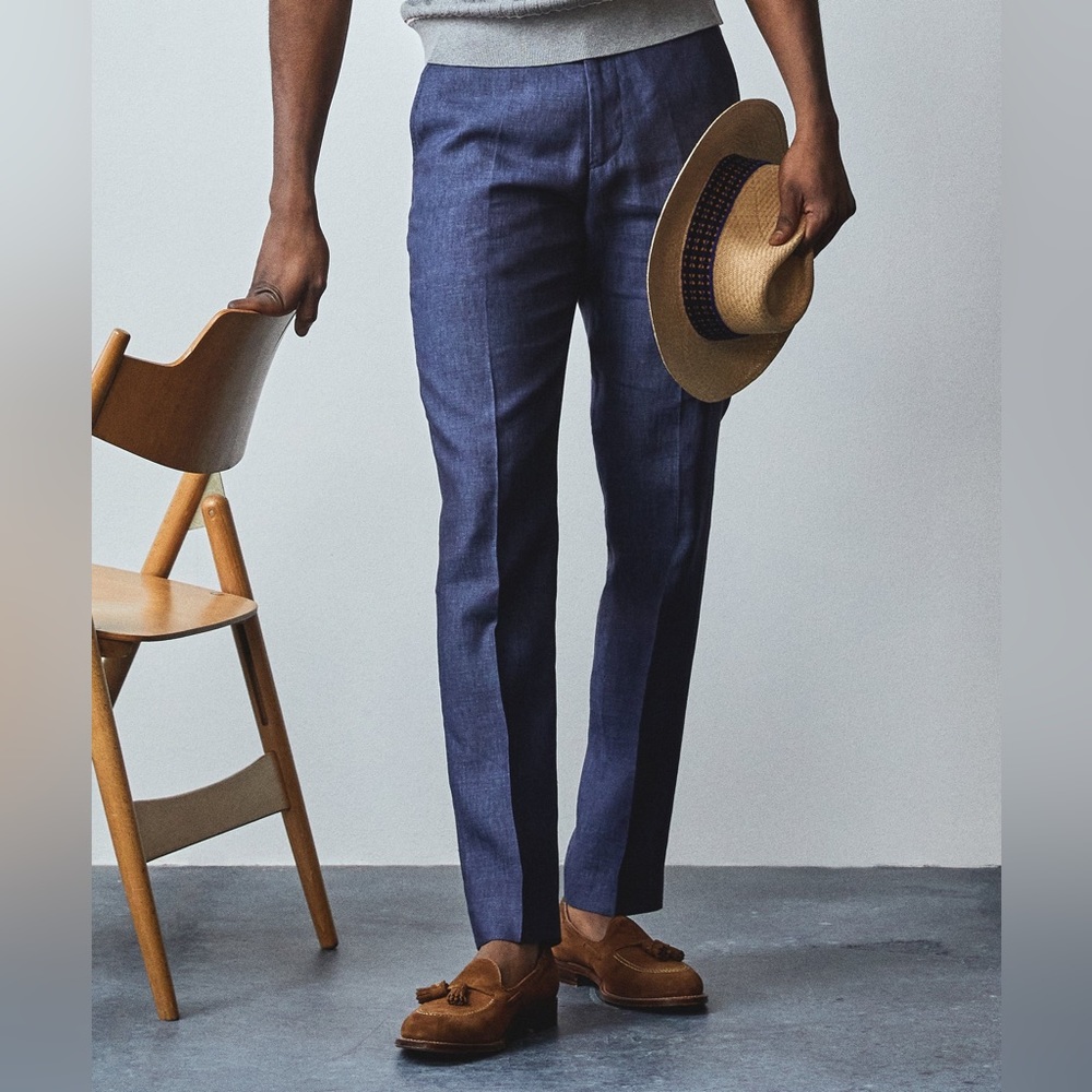 TODD SNYDERITALIAN LINEN SOFT SUTTON SUIT TROUSER IN NAVY